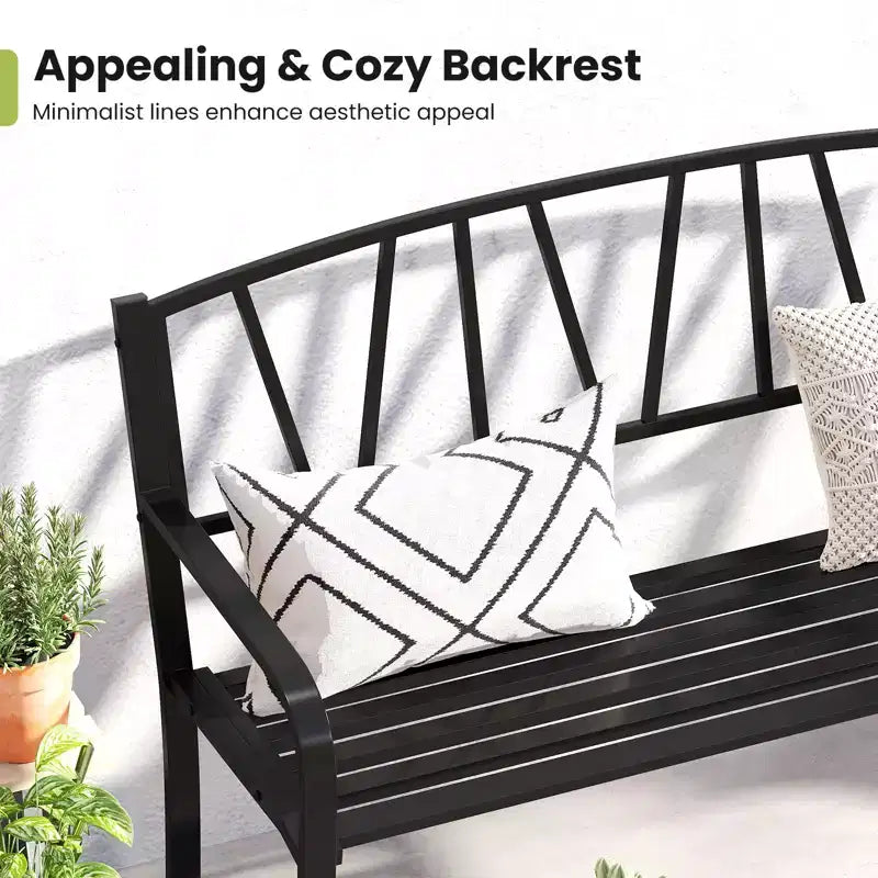 Costway 50.5 Patio Metal Bench w/ Curved Armrests & Minimalist Backrest for Backyard