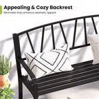Costway 50.5 Patio Metal Bench w/ Curved Armrests & Minimalist Backrest for Backyard