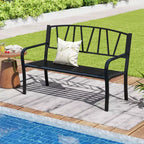 Costway 50.5 Patio Metal Bench w/ Curved Armrests & Minimalist Backrest for Backyard