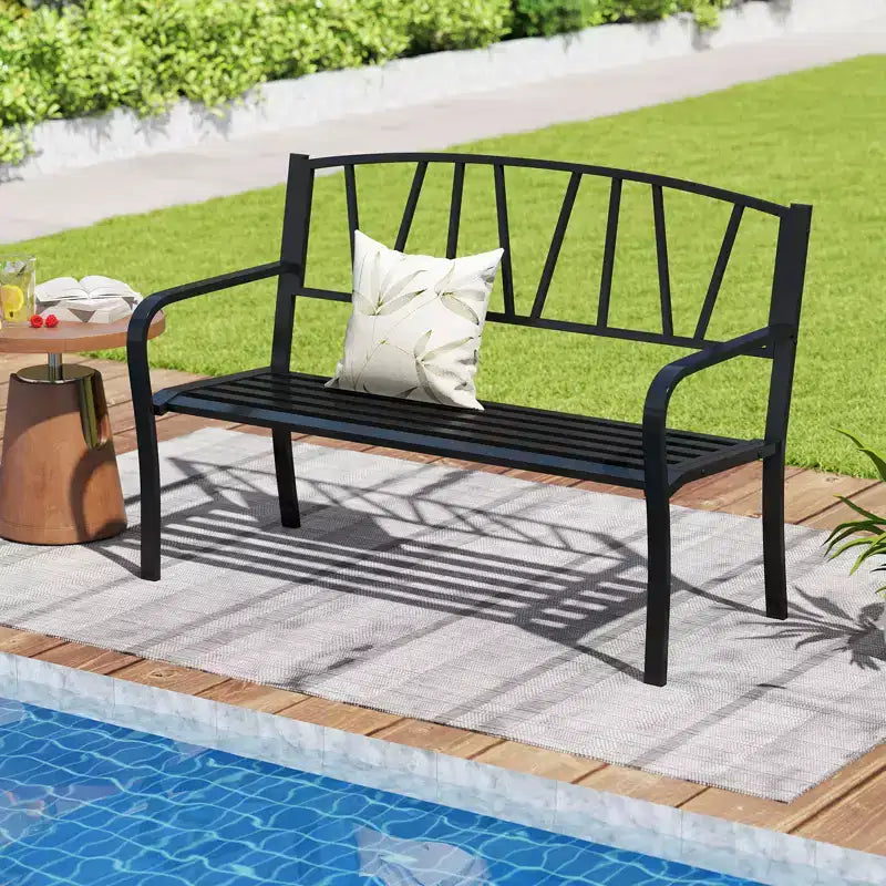 Costway 50.5 Patio Metal Bench w/ Curved Armrests & Minimalist Backrest for Backyard