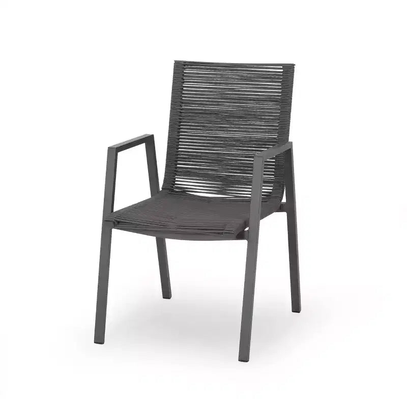 Outdoor Modern Aluminum Dining Chair with Rope Seat (Set of 2), Gray and Dark Gray