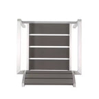 Outdoor Modern Aluminum Dining Chair with Faux Wood Seat (Set of 2), Gray and Silver