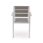 Outdoor Modern Aluminum Dining Chair with Faux Wood Seat (Set of 2), Gray and Silver
