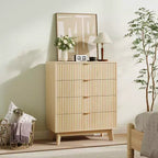 4 Drawer Dressers 2 Pcs, Fluted Closet Dressers Chest of Drawers, Wood Storage Dresser Chest of Drawers for Bedroom Living Room Hallway, Natural
