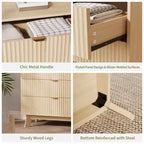 4 Drawer Dressers 2 Pcs, Fluted Closet Dressers Chest of Drawers, Wood Storage Dresser Chest of Drawers for Bedroom Living Room Hallway, Natural
