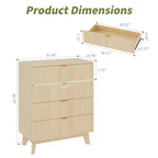 4 Drawer Dressers 2 Pcs, Fluted Closet Dressers Chest of Drawers, Wood Storage Dresser Chest of Drawers for Bedroom Living Room Hallway, Natural