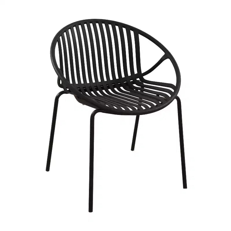 Patio Dining Chairs Stackable Chairs with Breathable Design Modern Simple Art Style (Set of 2),Metal Legs+Plastic backrest,Black