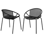 Patio Dining Chairs Stackable Chairs with Breathable Design Modern Simple Art Style (Set of 2),Metal Legs+Plastic backrest,Black