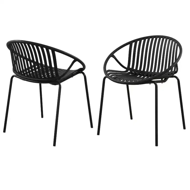 Patio Dining Chairs Stackable Chairs with Breathable Design Modern Simple Art Style (Set of 2),Metal Legs+Plastic backrest,Black