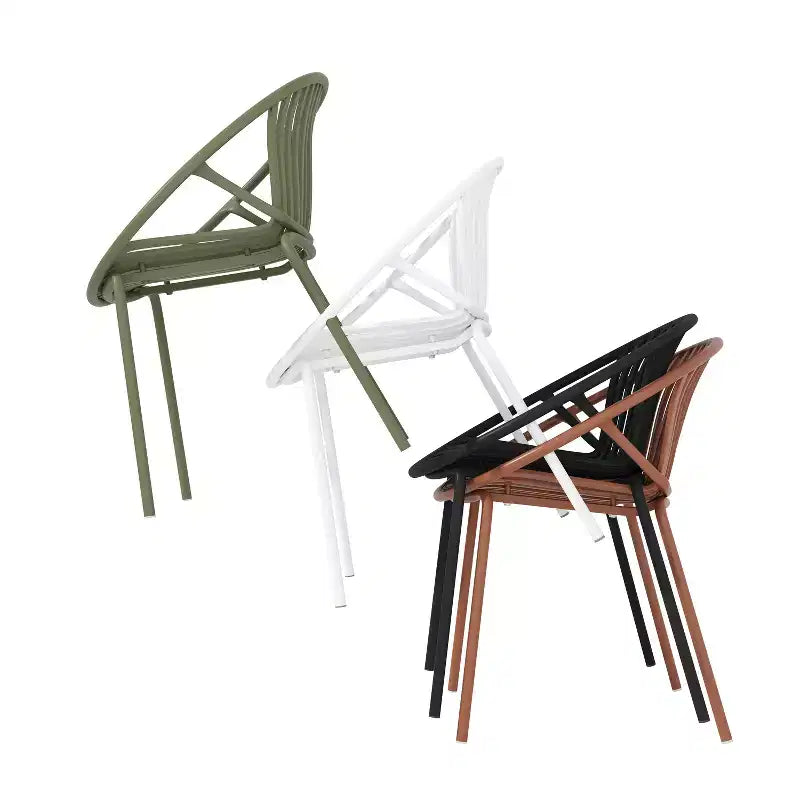 Patio Dining Chairs Stackable Chairs with Breathable Design Modern Simple Art Style (Set of 2),Metal Legs+Plastic backrest,Black