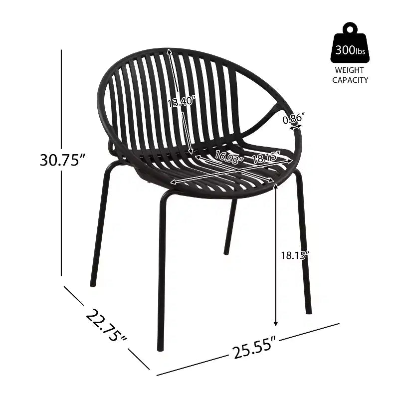 Patio Dining Chairs Stackable Chairs with Breathable Design Modern Simple Art Style (Set of 2),Metal Legs+Plastic backrest,Black