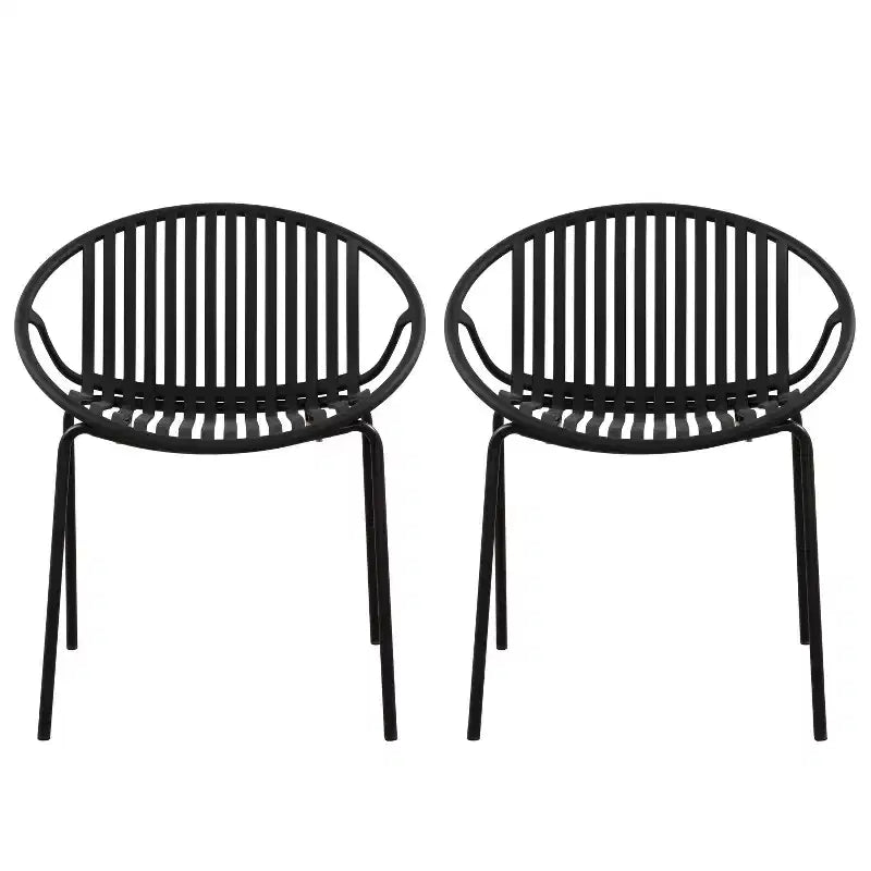 Patio Dining Chairs Stackable Chairs with Breathable Design Modern Simple Art Style (Set of 2),Metal Legs+Plastic backrest,Black