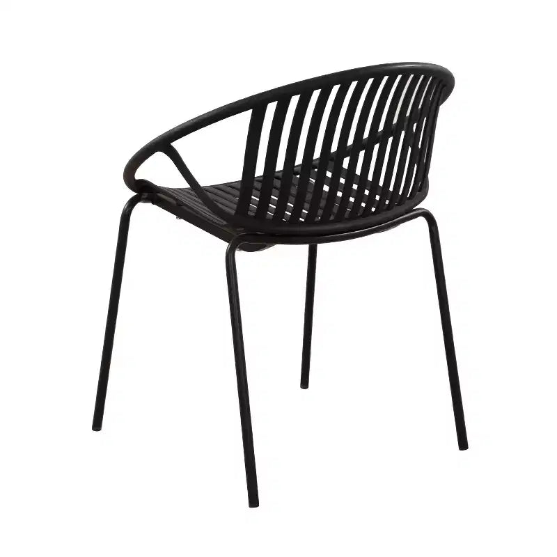 Patio Dining Chairs Stackable Chairs with Breathable Design Modern Simple Art Style (Set of 2),Metal Legs+Plastic backrest,Black