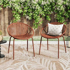 Patio Dining Chairs Stackable Chairs with Breathable Design Modern Simple Art Style (Set of 2),Metal Legs+Plastic backrest,Orange