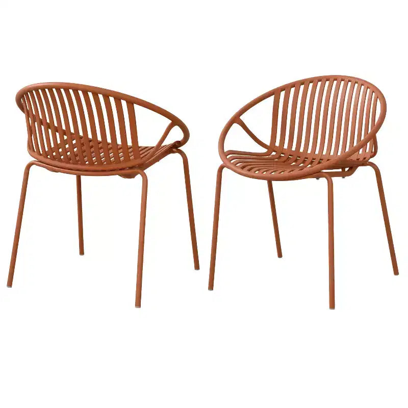 Patio Dining Chairs Stackable Chairs with Breathable Design Modern Simple Art Style (Set of 2),Metal Legs+Plastic backrest,Orange