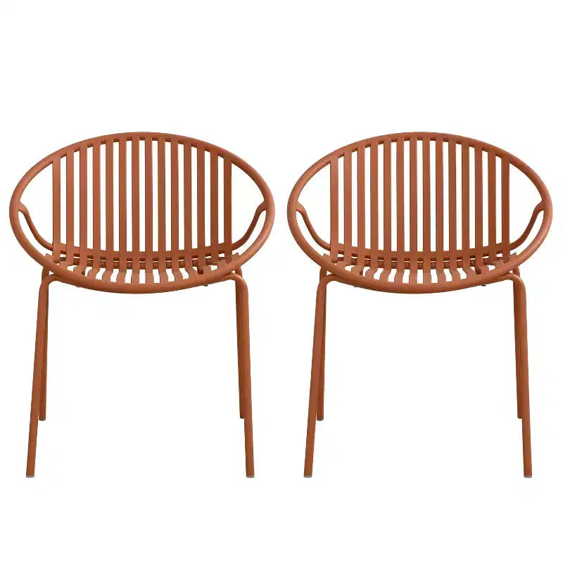 Patio Dining Chairs Stackable Chairs with Breathable Design Modern Simple Art Style (Set of 2),Metal Legs+Plastic backrest,Orange