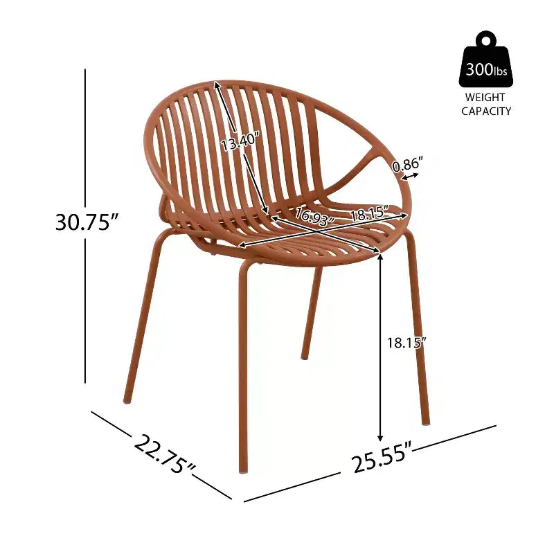 Patio Dining Chairs Stackable Chairs with Breathable Design Modern Simple Art Style (Set of 2),Metal Legs+Plastic backrest,Orange