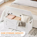 Versatile Wooden Storage Bench with Safety Hinge Lid - Farmhouse Style Chest and Toy Organizer for Entryway, Living Room, Bedroom