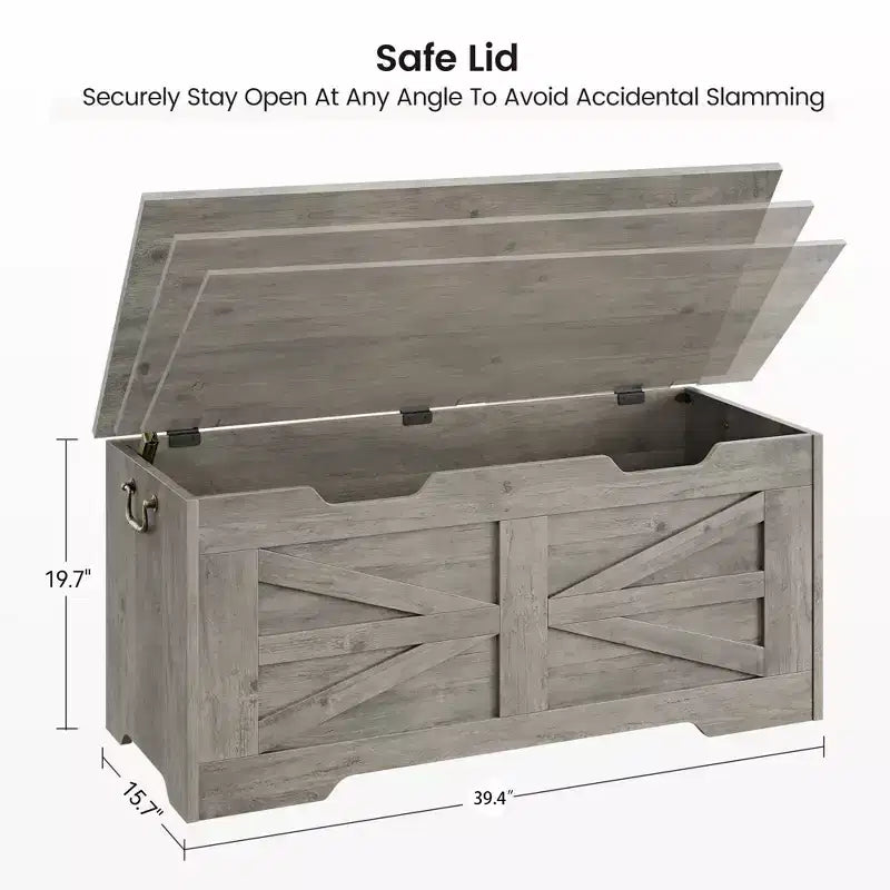 Versatile Wooden Storage Bench with Safety Hinge Lid - Farmhouse Style Chest and Toy Organizer for Entryway, Living Room, Bedroom