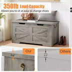 Versatile Wooden Storage Bench with Safety Hinge Lid - Farmhouse Style Chest and Toy Organizer for Entryway, Living Room, Bedroom
