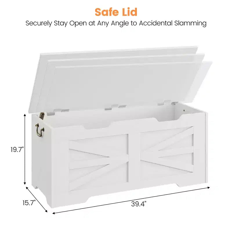 Versatile Wooden Storage Bench with Safety Hinge Lid - Farmhouse Style Chest and Toy Organizer for Entryway, Living Room, Bedroom
