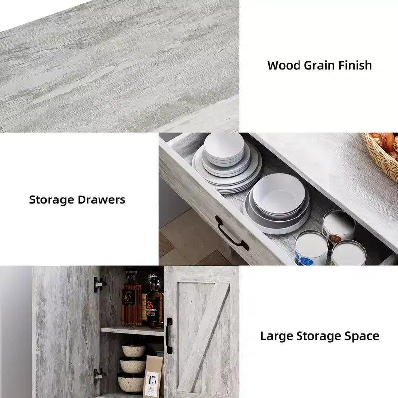 Sideboard Cabinet, Kitchen Storage Cabinet with Drawers, Door, Adjustable Shelves, Freestanding Hutch Cabinet with Buffet Cupboard