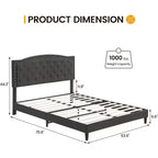 Queen Size Platform Bed Frame, Queen Upholstered Bed Frame with Adjustable Headboard, Heavy-Duty Slats Support, No Box Spring Needed, Gray