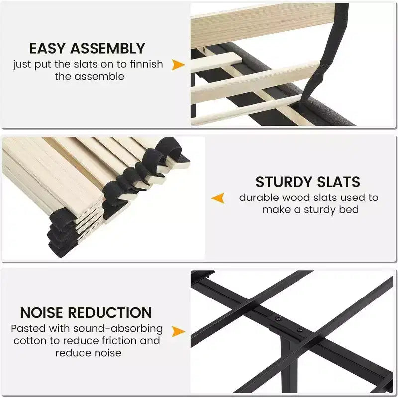Queen Size Platform Bed Frame, Queen Upholstered Bed Frame with Adjustable Headboard, Heavy-Duty Slats Support, No Box Spring Needed, Gray