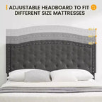 Queen Size Platform Bed Frame, Queen Upholstered Bed Frame with Adjustable Headboard, Heavy-Duty Slats Support, No Box Spring Needed, Gray