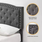 Queen Size Platform Bed Frame, Queen Upholstered Bed Frame with Adjustable Headboard, Heavy-Duty Slats Support, No Box Spring Needed, Gray
