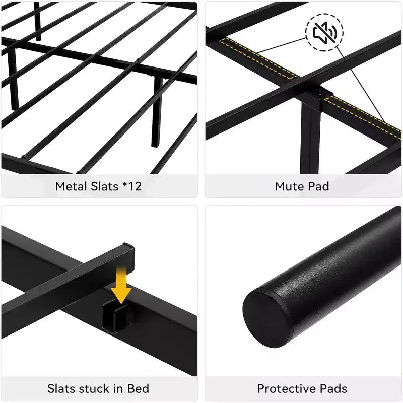 Queen Size Metal Bed Frame, Platform Bed Frame with Under Bed Storage, No Box Spring Needed, Noise-Free, Easy Assembly, Black