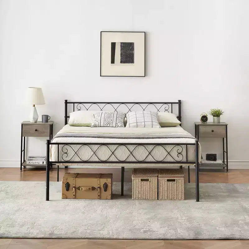 Queen Size Metal Bed Frame, Platform Bed Frame with Under Bed Storage, No Box Spring Needed, Noise-Free, Easy Assembly, Black