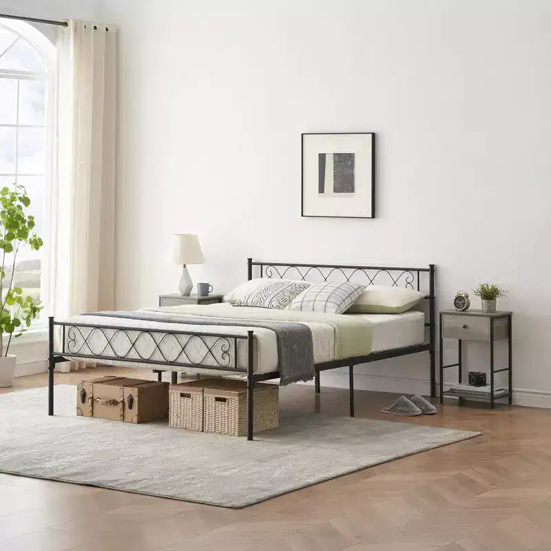 Queen Size Metal Bed Frame, Platform Bed Frame with Under Bed Storage, No Box Spring Needed, Noise-Free, Easy Assembly, Black
