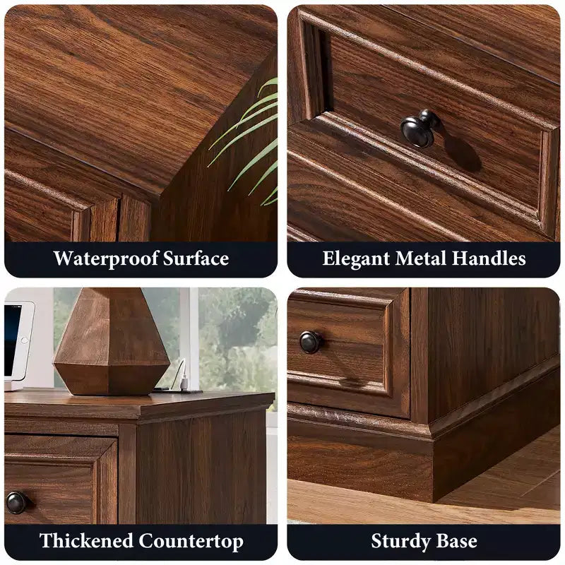 Night Stand with 4 Storage Drawers, 26 Wide Nightstand with Charging Station, Wooden End Tables for Bedroom, Living Room