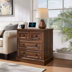 Night Stand with 4 Storage Drawers, 26 Wide Nightstand with Charging Station, Wooden End Tables for Bedroom, Living Room