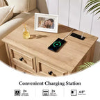 Night Stand with 4 Storage Drawers, 26 Wide Nightstand with Charging Station, Wooden End Tables for Bedroom, Living Room