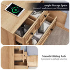 Night Stand with 4 Storage Drawers, 26 Wide Nightstand with Charging Station, Wooden End Tables for Bedroom, Living Room