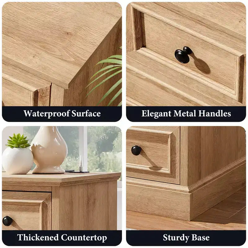 Night Stand with 4 Storage Drawers, 26 Wide Nightstand with Charging Station, Wooden End Tables for Bedroom, Living Room