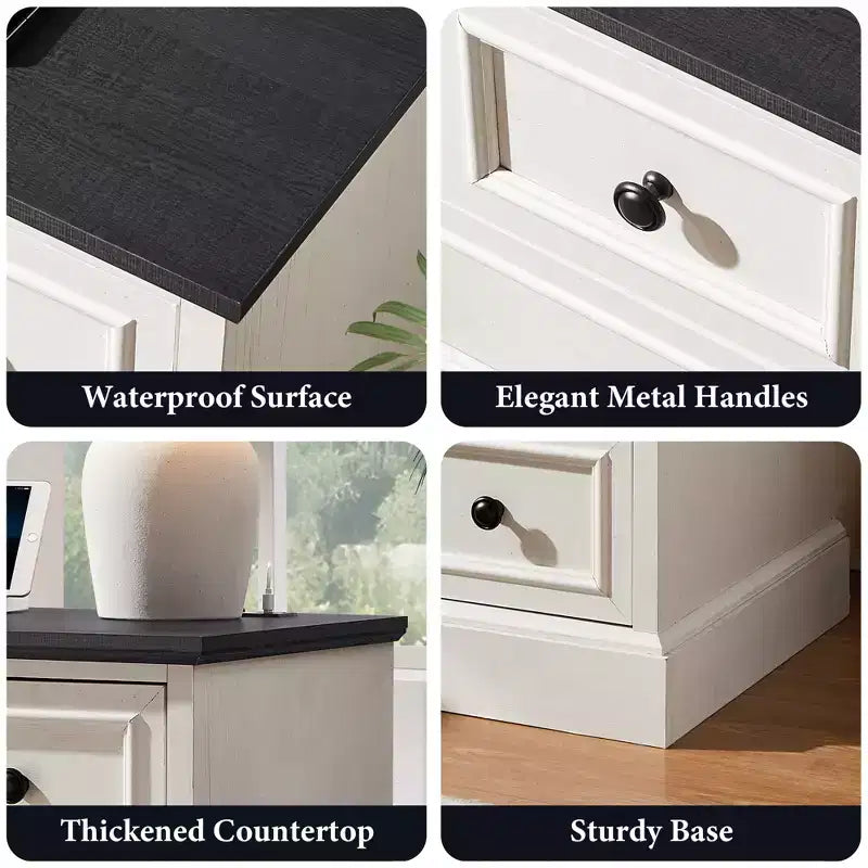 Night Stand with 4 Storage Drawers, 26 Wide Nightstand with Charging Station, Wooden End Tables for Bedroom, Living Room