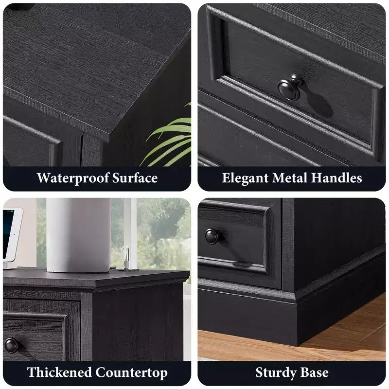 Night Stand with 4 Storage Drawers, 26 Wide Nightstand with Charging Station, Wooden End Tables for Bedroom, Living Room