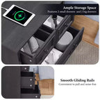 Night Stand with 4 Storage Drawers, 26 Wide Nightstand with Charging Station, Wooden End Tables for Bedroom, Living Room