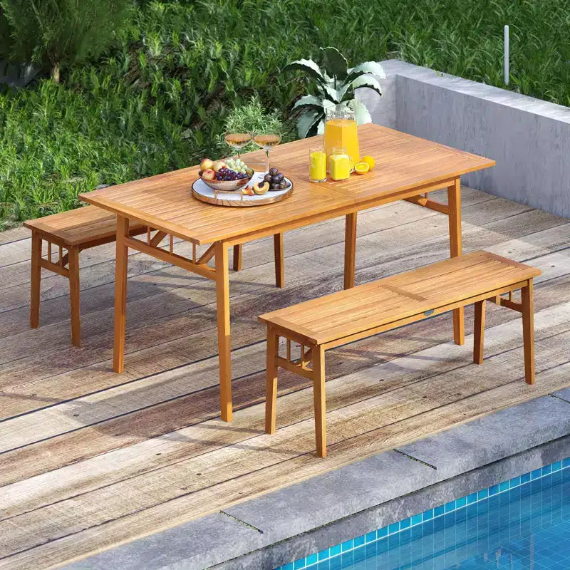 Costway 63 Acacia Wood Dining Table for 6 People Heavy-Duty Indoor Outdoor Wooden Table