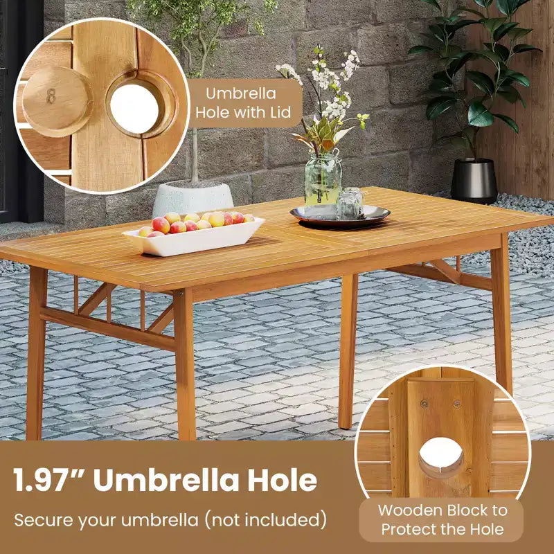 Costway 63 Acacia Wood Dining Table for 6 People Heavy-Duty Indoor Outdoor Wooden Table