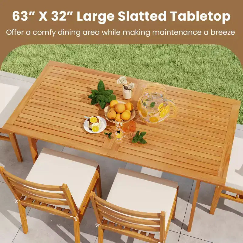 Costway 63 Acacia Wood Dining Table for 6 People Heavy-Duty Indoor Outdoor Wooden Table