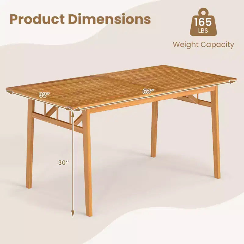 Costway 63 Acacia Wood Dining Table for 6 People Heavy-Duty Indoor Outdoor Wooden Table
