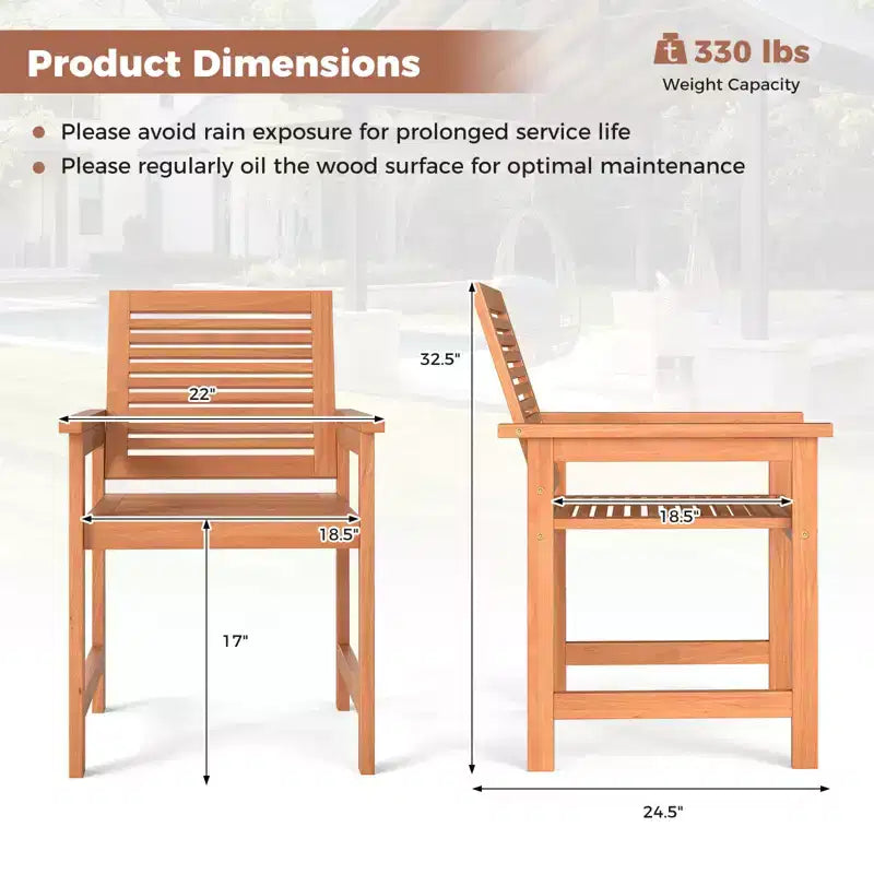 Costway Patio Chairs Set of 2 Outdoor Wooden Dining Chairs w/ Inclined Backrests