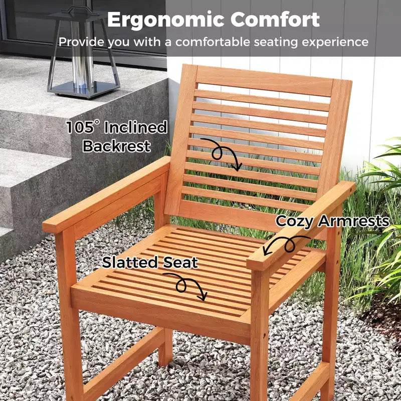 Costway Patio Chairs Set of 2 Outdoor Wooden Dining Chairs w/ Inclined Backrests