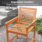 Costway Patio Chairs Set of 2 Outdoor Wooden Dining Chairs w/ Inclined Backrests