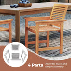 Costway Patio Chairs Set of 2 Outdoor Wooden Dining Chairs w/ Inclined Backrests