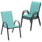 Costway Set of 4 Stackable Patio Chairs All Weather Resistant Breathable & Quick-Dry Fabric Outdoor Dining Chairs w/Armrests Turquoise Blue